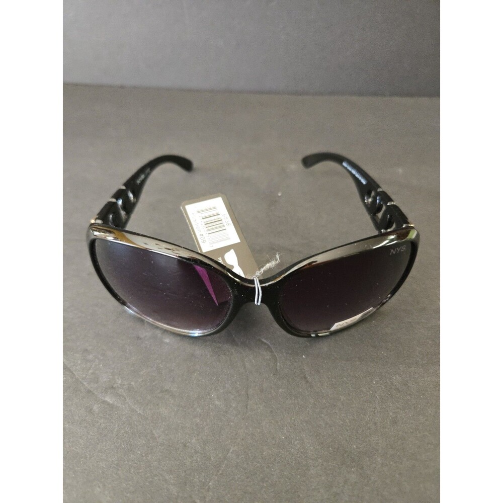 NYS Collection Sunglasses 6838 Noble Street Black Oversized Chain Link Arms NEW